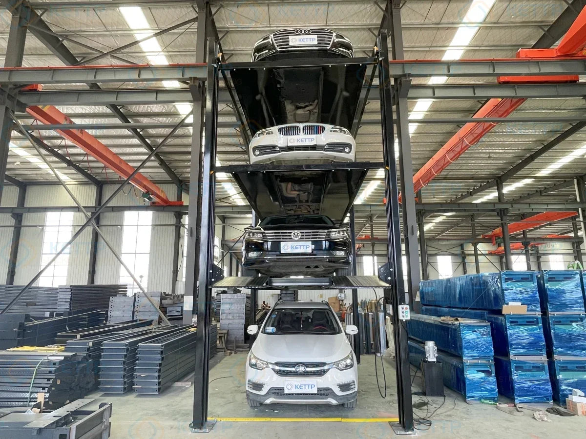 Load video: Kettp 3FS Tri-Level 4 post Auto Storage Lift