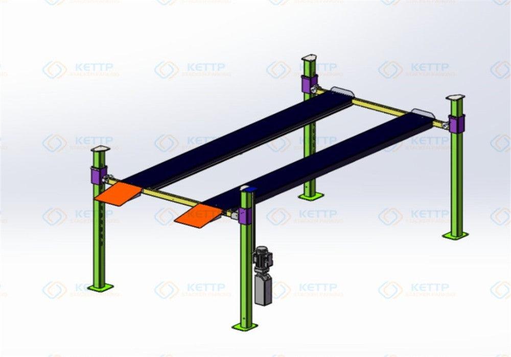 2 levels 4 post TUBE design parking lift (2FT) - QINGDAO KETTP CO., LTD.